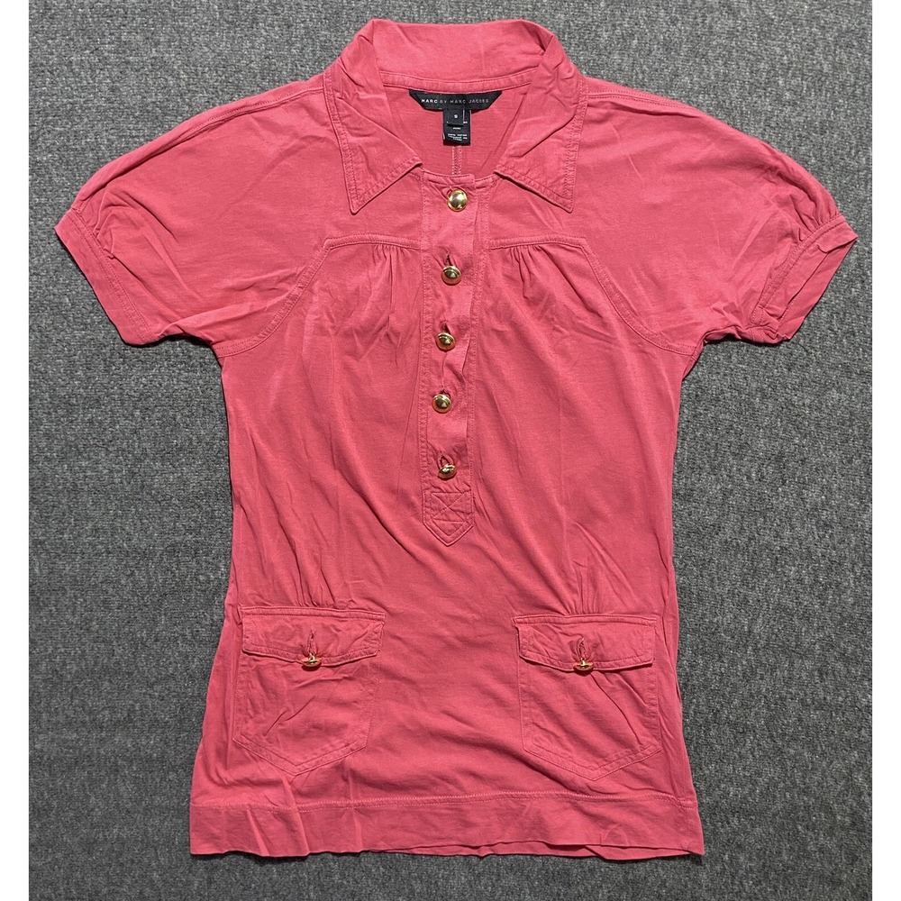 Marc By Marc Jacobs Womens Tunic Top Gold Buttons Red Size S